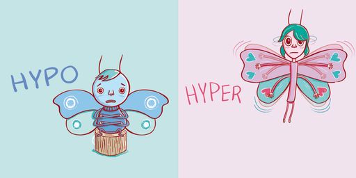 Vorschau Bild von Schmetterlingscartoons „Hyper“ und „Hypo“ bringen
Kindern die Schilddrüse und ihre Funktionsweise näher