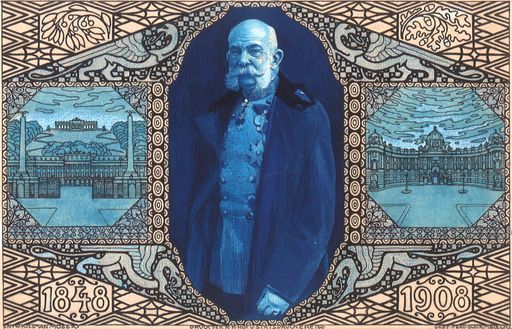 Vorschau Bild von Koloman Moser (1868—1918), Entwurf für die
Jubiläums-Korrespondenzkarte (Wiener Ausgabe), 1908; Bleistift,
Buntstift, Tusche, Deckweiß, Aquarell auf Papier, 22,2 x 32,2 cm;
Dauerleihgabe, Österreichische Post AG