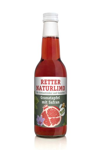  Erfrischt natürlich. Die neue Bio Naturlimo (Granatapfel mit
Safran) vom Obsthof Retter.