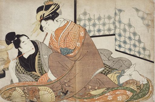 Kitagawa Utamaro (1753–1806) Ein junger Besucher,
1799 Aus dem Album Negai no itoguchi [Erwachen der Begierde]
Farbholzschnitt © Leopold Privatsammlung, Wien; Foto: MAK/Georg
Mayer