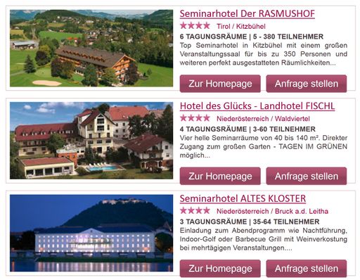  Screenshot ePortal Seminar- und Tagungshotels in
Österreich