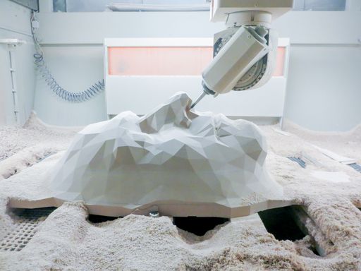 Vorschau Bild von Auf Basis des Designentwurfs von Akkurat, wurde bei
SFK mit Hilfe eines 3D-Scanners ein Mitarbeiter ins Digitale
transformiert. Anschließend verwirklichte man im modernen
CNC-Bearbeitungszentrum den überdimensionalen Kopf.