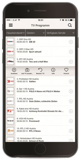 Vorschau Bild von Screenshot: Mehr als 40 Live-TV-Sender in der HD Austria NOW App