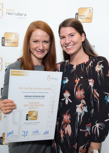 Vorschau Bild von Für seine besonderen Leistungen nahm ISS am 17. November 2016
voller Stolz das Gütesiegel BEST RECRUITERS 2016/17 in Gold
entgegen.