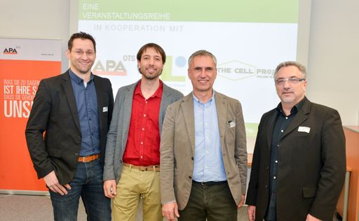  http://www.apa-fotoservice.at/galerie/8624/ Im Bild
v.l.n.r. Martin Macheiner (Medienkraft), Martin Aichholzer (Der
Markenregisseur), Jürgen Kapeller (Moderator), Norbert Lustig
(dialog one Direct Marketing) im Rahmen der Online-Marketing
Impulse.