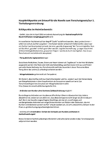 Vorschau Bild von Die Kritikpunkte an den Tierschutz-Novellen im Einzelnen