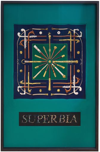 Vorschau Bild von SUPERBIA  eines der Werke aus der Serie seven
human things von Nives Widauer die auf der ART VIENNA im Leopold
Museum von OSME Gallery präsentiert werden. Künstlerin: Nives
Widauer, Titel INVIDIA, IV/ VII, Aus der Serie seven human
things, 2016, Hermès Tuch & Stickerei, maßgefertigtes Passpartout,
gerahmt & verglast. Format: 118 x 180 cm.