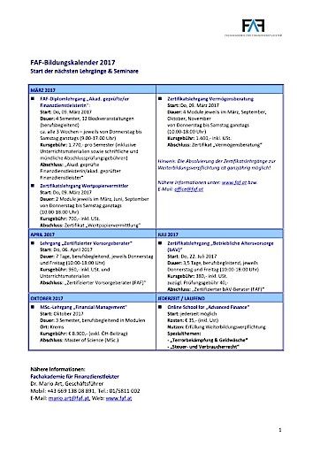 Vorschau Bild von FAF-Bildungskalender 2017
