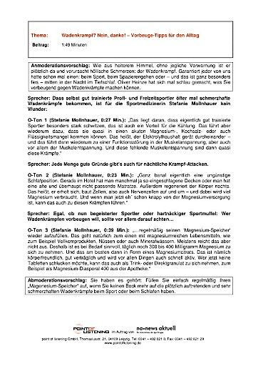 Vorschau Bild von Manuskript zum Thema "Wadenkrampf? Nein, danke! - Vorbeuge-Tipps für den Alltag"