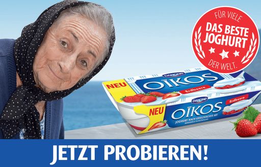 neue Markenbotschafterin von Oikos ist eine typisch
griechische Oma