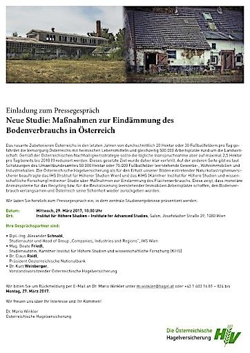 Vorschau Bild von Einladung zum Pressegespräch Neue Studie: Maßnahmen zur Eindämmung des Bodenverbrauchs in Österreich