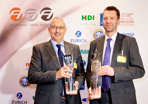 Die HDI Vorstände Ing. Thomas Lackner (li.) und Günther Weiß (re.) dürfen
erneut den ersten Preis in beiden Kfz-Sparten entgegennehmen