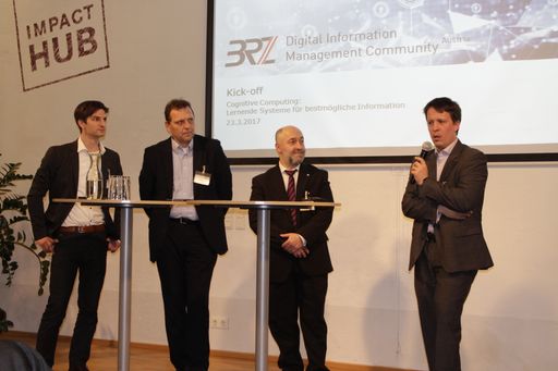 Vorschau Bild von Norbert Walchhofer (Porsche Austria GmbH), Roland
Ledinger (BKA), Erich Albrechtowitz (BMF) und Axel Polleres
(WU-Wien) im Talk.