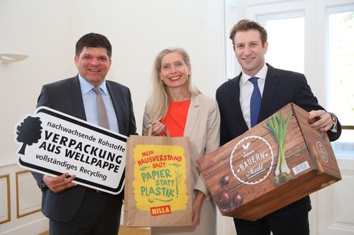 Stephan Kaar, Forum Wellpappe Austria, Tanja
Dietrich-Hübner, REWE Group, Max Hoelbl, Forum Wellpappe Austria