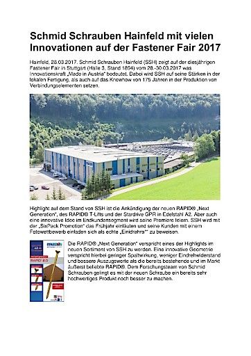  SSH auf der Fastener Fair 2017