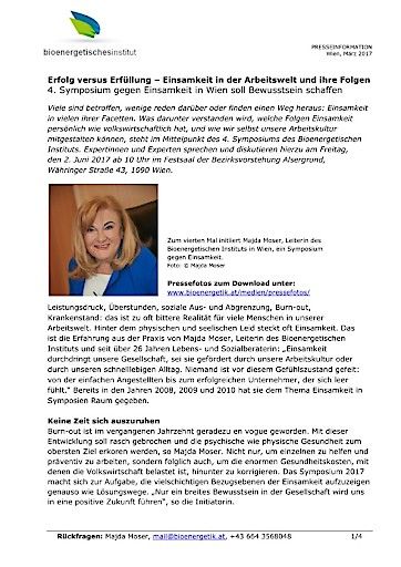  Presseinformation zum Symposium "Erfolg versus Erfüllung – Einsamkeit in der Arbeitswelt und ihre Folgen"