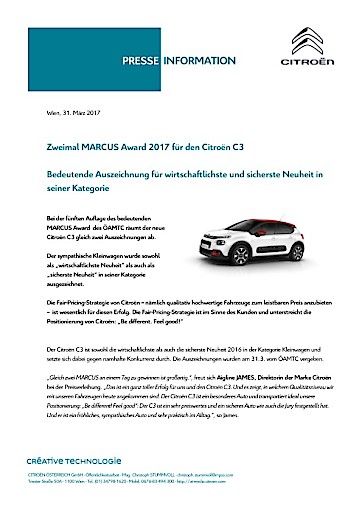 Vorschau Bild von PDF zu OTS - Presseinfo_MARCUS-Award an Citroën C3 alle Informationen und alle Fotolinks inkl. Nutzungsrechte