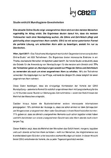Vorschau Bild von Presseaussendung CB12 Social Experiment und Studie zum Thema Mundhygiene Gewohnheiten