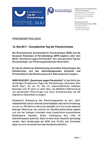 Vorschau Bild von Pressemitteilung "Europäischer Tag der Parodontologie"