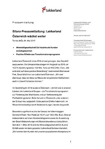 Vorschau Bild von Lekkerland Österreich Bilanz PM 2016, 04 Mai 2017