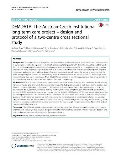 Demdata - Int. Forschungsarbeit über Situation von Menschen in Pflegeheimen (MAS Alzheimerhilfe, Karls-Universität Prag und Donauuniversität Krems)