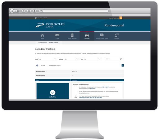  Das Porsche Bank Online-Schaden-Tracking ist
digital jederzeit und ortsunabhängig nutzbar.