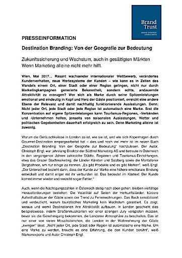  Presseaussendung "Destination Branding: Von der Geografie zur Bedeutung"