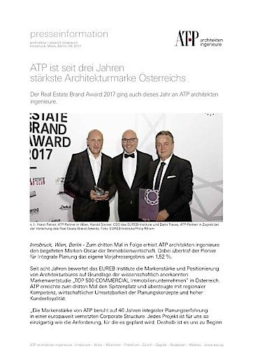 Vorschau Bild von Presseinformation "ATP seit drei Jahren stärkste Architekturmarke Österreichs"