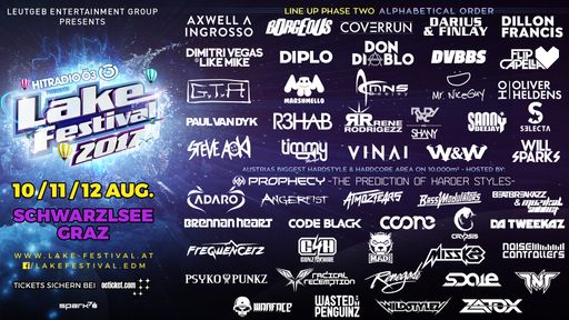 Lake Festival 2017 - Line-up - die Top-Acts der EDM
& Hardstyle Szene.