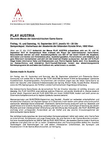Vorschau Bild von PLAY AUSTRIA Presseaussendung