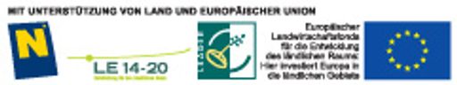 Vorschau Bild von Förderlogo der LEADER-Periode 2014-2020. LEADER ist
eine seit 1991 bestehende Gemeinschaftsinitiative der Europäischen
Union Förderung innovativer Strategien in ausgewählten ländlichen
Regionen. Wesentliche Elemente dieser Initiative sind die
Bevorzugung integrierter regionaler Entwicklungsstrategien gegenüber
sektorspezifischen Aktionen, die besondere Betonung des Mitwirkens
der lokalen Bevölkerung an der gebietsbezogenen Entwicklung sowie
die intensive Zusammenarbeit und Vernetzung der ländlichen Gebiete.
