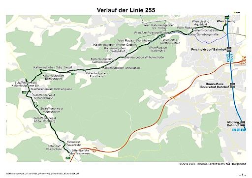 Vorschau Bild von Verdichtung der Regionalbuslinie 255, geografische Darstellung des Linienverlaufes inkl. S-Bahn-Anschluss Liesing