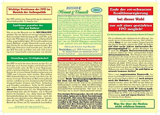 Vorschau Bild von Folder der "Initiative Heimat und Umwelt" (IHU) zur kommenden Nationsalratswahl am 15. Oktober