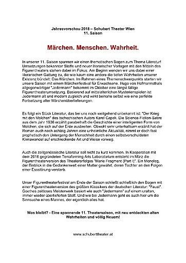 Vorschau Bild von Alle genaueren Infos zur 11. Saison des Schubert Theaters - ANHANG zu OTS -