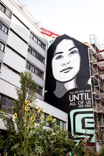 Das 180 Quadratmeter große #starkestimmen-Kunstwerk
in der Schönbrunner Straße 61, 1050 Wien