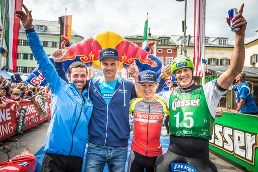 Winners Philip Goetsch, Markus Prantl, Tony Longo
and Gerhard Schmid of Team Pure Encapsulations pose for a portrait
at the Red Bull Dolomitenmann in Lienz, Austria on September 9, 2017
// Mirja Geh / Red Bull Content Pool // P-20170909-00183 // Usage
for editorial use only // Please go to www.redbullcontentpool.com
for further information. //