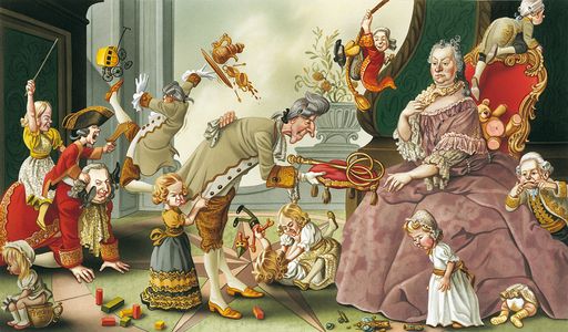 Bruno Haberzettl, Das Kaiserpaar Maria Theresia und
Franz I. im Kreise ihrer Kinder. Die Einführung der Schulpflicht war
nur eine Frage der Zeit..., 2009 © Bruno Haberzettl