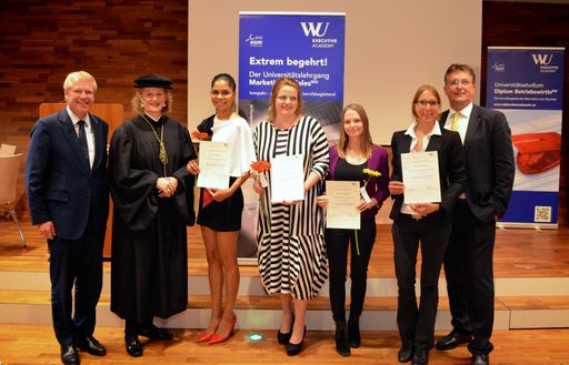 Vorschau Bild von Im Bild v.l.n.r.: Mag. Willy Lehmann (Sponsor Best
of Marketing-Preis), Ao.Univ.Prof.Mag.Dr. Barbara Stöttinger
(Dekanin WU Executive Academy), die Best of
Marketing-Preisträgerinnen Sandra Callender, Cornelia Bärnthaler,
Petra Heyhall und Mag. Katharina Stöllner, Ass.Prof.Dr. Dieter
Scharitzer