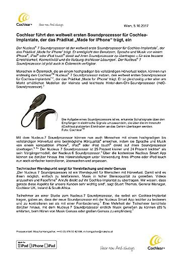 Vorschau Bild von Presseinformation Soundprozessor Nucleus 7