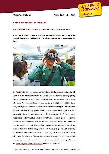 Vorschau Bild von Pressetext NOCH 6 MONATE BIS ZUR LNF18