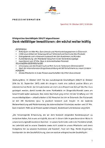 Vorschau Bild von Bilanz-Pressetext dm drogerie markt GJ 2016/17
