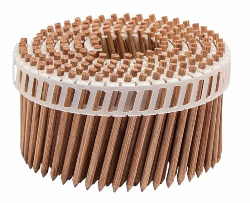 LignoLoc® Nägel werden aus heimischen Buchenholz
gefertigt und können, ebenso wie Nägel aus Stahl, mit einem
Druckluftnagler verarbeitet werden.