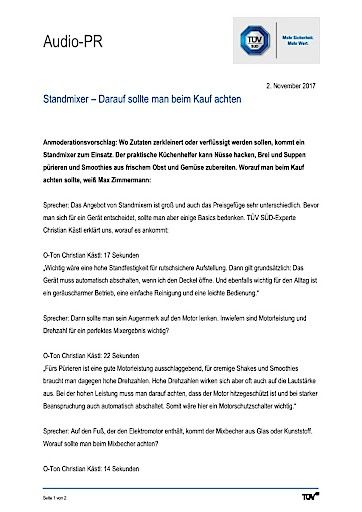 Vorschau Bild von Manuskript zum Thema "Standmixer - Darauf sollte man beim Kauf achten"