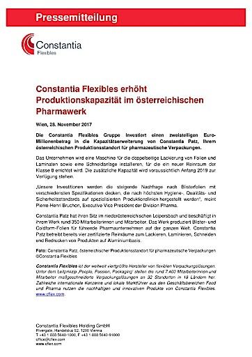 Vorschau Bild von Constantia Flexibles erhöht Produktionskapazität im österreichischen Pharmawerk