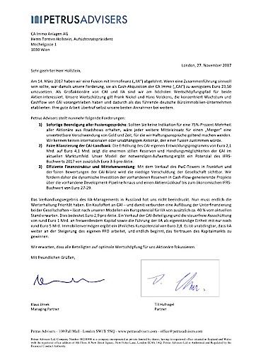 Vorschau Bild von Petrus Advisers Brief an CAI
