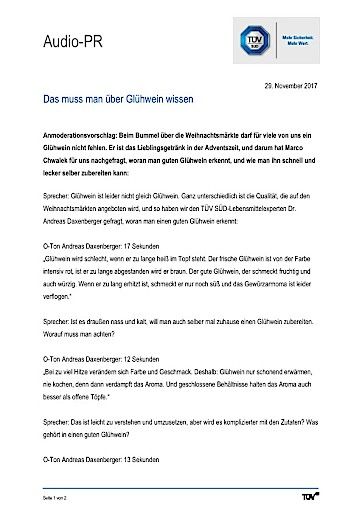 Vorschau Bild von Manuskript zum Thema "Das muss man über Glühwein wissen"