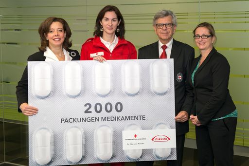 Takeda stellt der Medikamentenhilfe des
Österreichischen Roten Kreuz (ÖRK) zum wiederholten Male Produkte
gegen Erkältungen, Schmerzmittel und Magenschutz-Präparate in
verschiedenen Darreichungsformen zur Verfügung.