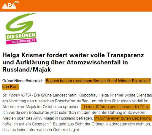 Screenshot einer Presseaussendung der Grünen
Niederösterreich