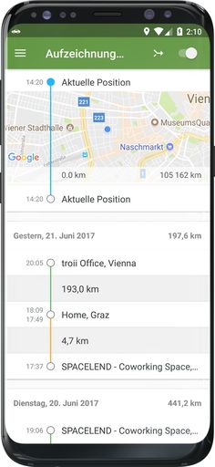 Vorschau Bild von Screenshot der TOUR Fahrtenbuch App auf einem
Galaxy S8