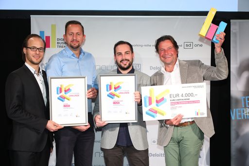 Vorschau Bild von Im Bild die Finalisten der Kategorie Evolution
v.l.n.r.: Christoph Tengg (UCVIS), Helmar Lipautz (UCVIS), Andreas
Scharf (LINEAPP CAST), Andreas Kränkl (LINEAPP CAST).